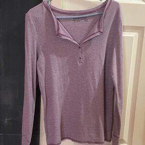 Eddie Bauer Mauve and White Striped Long-Sleeve Henley